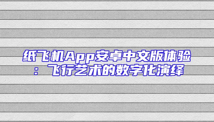 纸飞机App安卓中文版体验：飞行艺术的数字化演绎