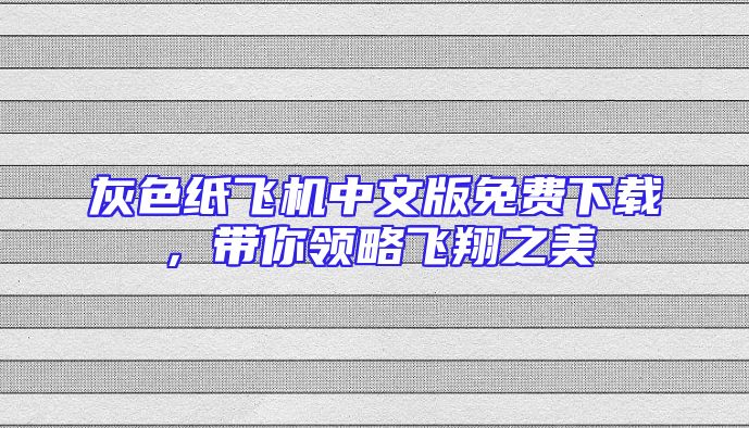 灰色纸飞机中文版免费下载，带你领略飞翔之美