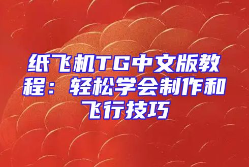 纸飞机TG中文版教程：轻松学会制作和飞行技巧