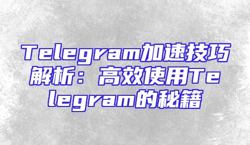 Telegram加速技巧解析：高效使用Telegram的秘籍