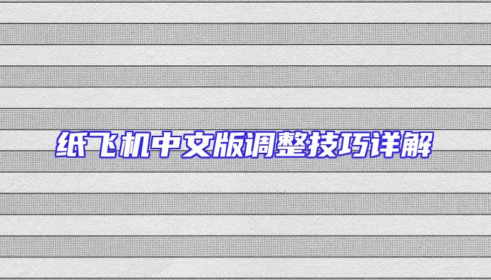 纸飞机中文版调整技巧详解