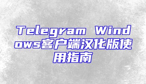 Telegram Windows客户端汉化版使用指南