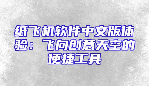 纸飞机软件中文版体验：飞向创意天空的便捷工具