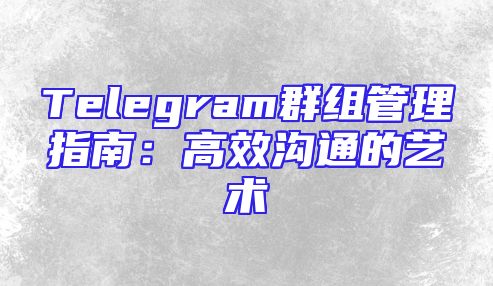 Telegram群组管理指南：高效沟通的艺术