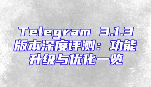 Telegram 3.1.3版本深度评测：功能升级与优化一览